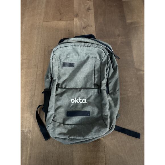 Timbuk2 Parkside Laptop Backpack Gray 18x13" w/ "Okta" Embroidered - Picture 1 of 4